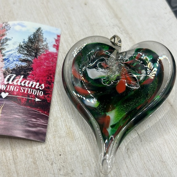 LUKE ADAMS GLASSBLOWING STUDIO BLOWN GLASS HEART NEW SIGNED - Picture 5 of 11